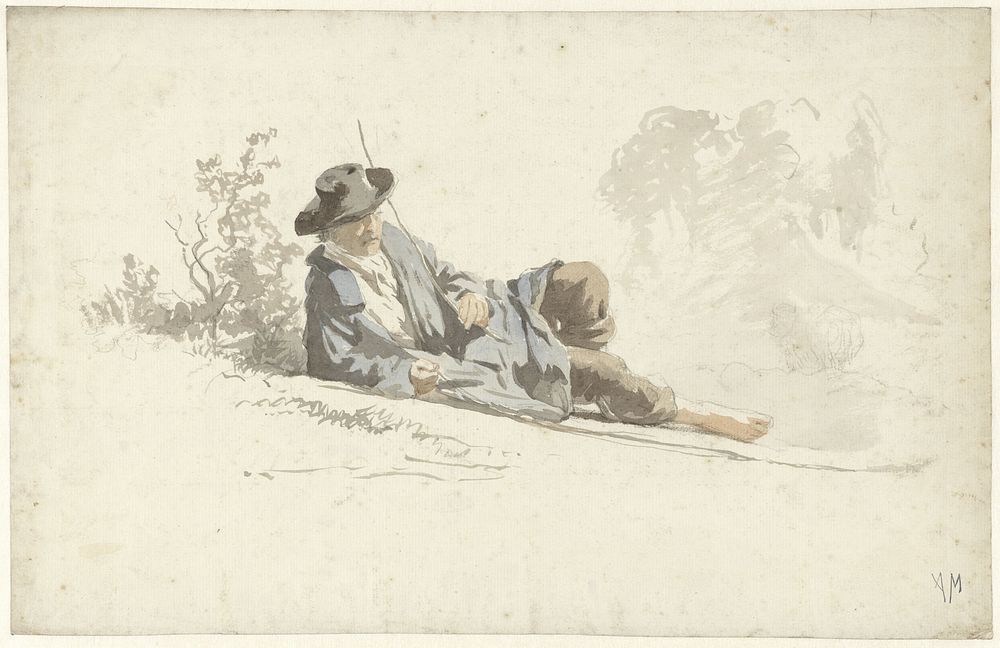 Op de grond liggende, rustende man (1848 - 1888) by Anton Mauve
