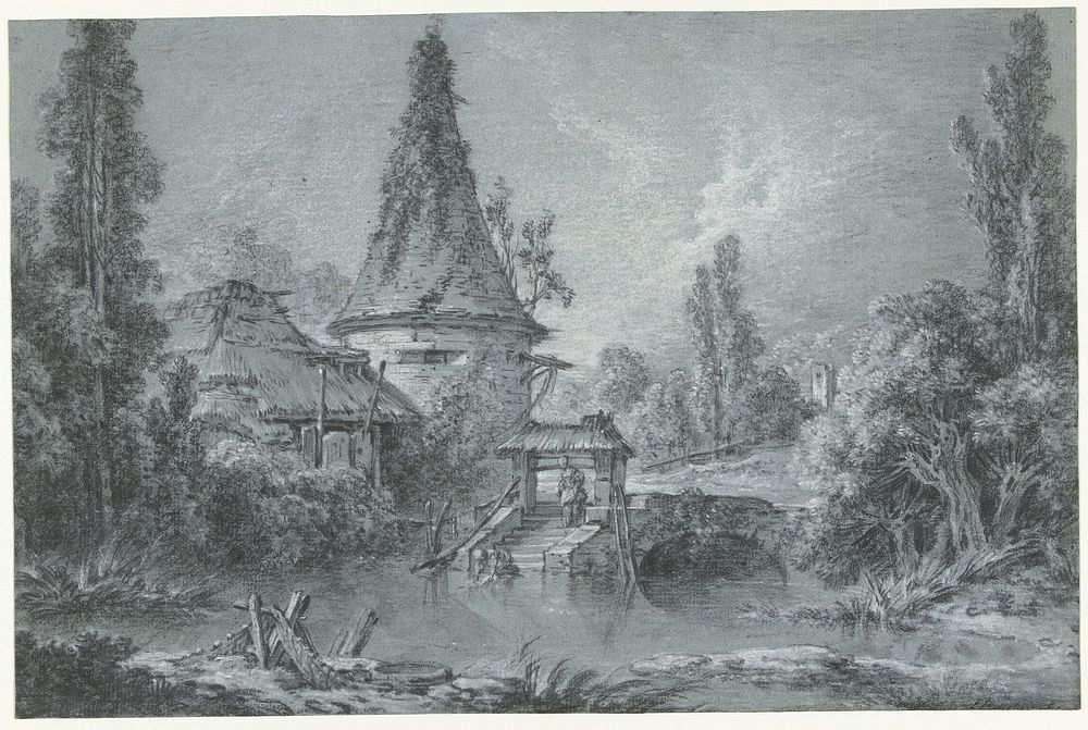 Landschap met een toren, in de omgeving van Beauvais (1737 - 1747) by François Boucher