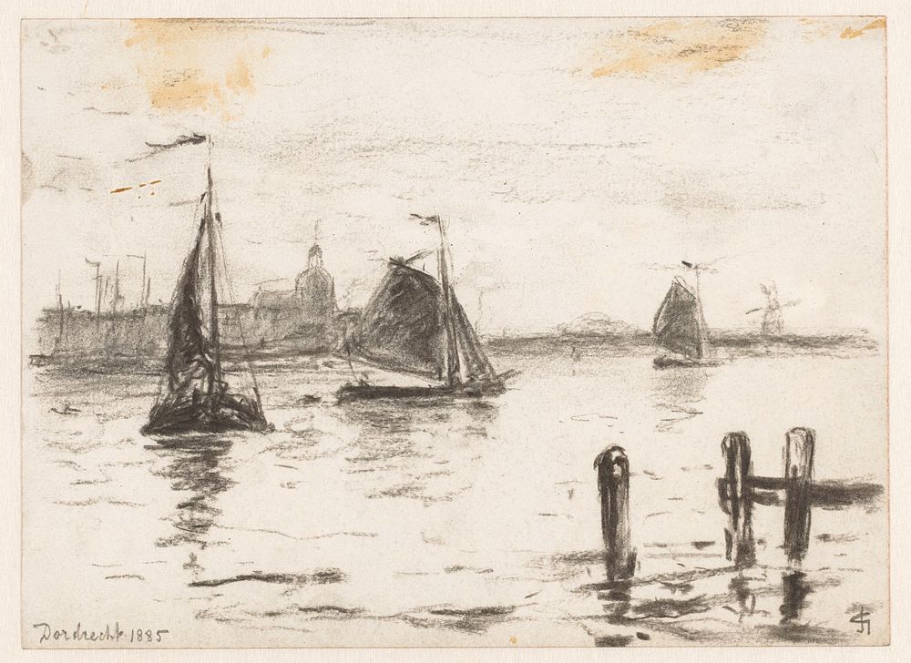 Vissersschepen op de Maas voor Dordrecht (1885) by Carel Nicolaas Storm van s Gravesande