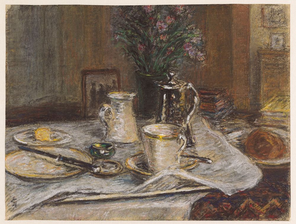 Ontbijt, provisorisch gedekte tafel in woonvertrek (1915) by Carel Nicolaas Storm van s Gravesande