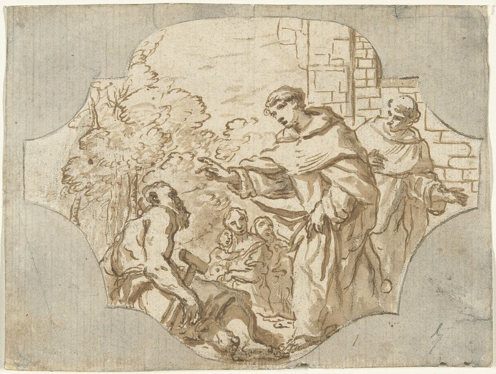 De genezing van een lamme door een heilige monnik (1644 - 1689) by Ciro Ferri