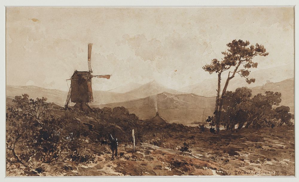 Heuvellandschap met links een molen (1834 - 1903) by Johan Hendrik Weissenbruch