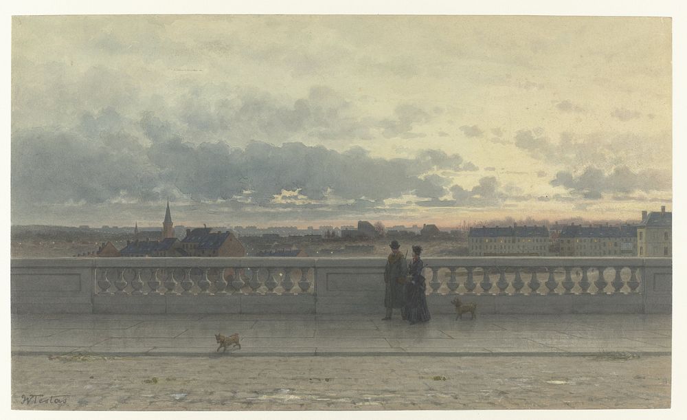Gezicht vanaf een terras over Brussel, in avondschemering (1885) by Willem de Famars Testas