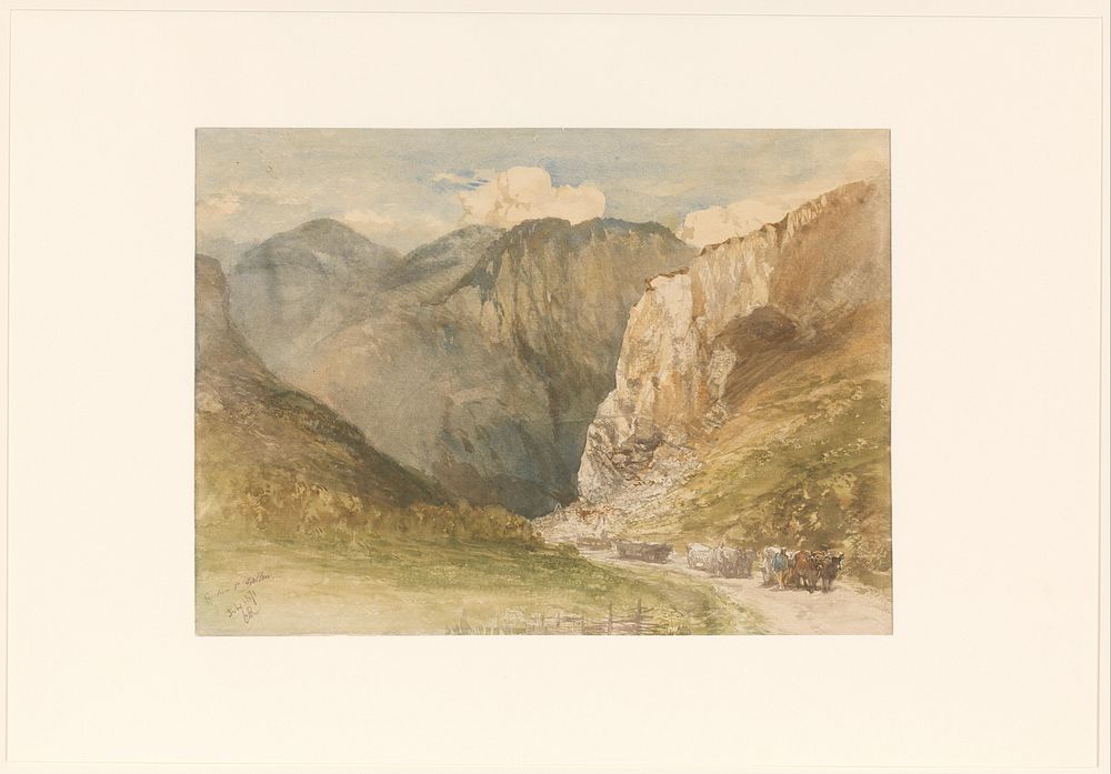 Ossenkarren op een weg tussen de bergen in het kanton Sankt Gallen (1871) by Charles Rochussen