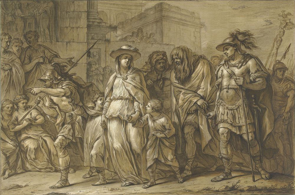 Julius Sabinus en Epponina met hun twee kinderen als gevangenen door Rome gevoerd (1726 - 1783) by Blaise Nicolas Lesueur
