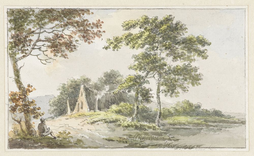 Landschap met rustende wandelaar (1700 - 1800) by Cecilia Barbiers