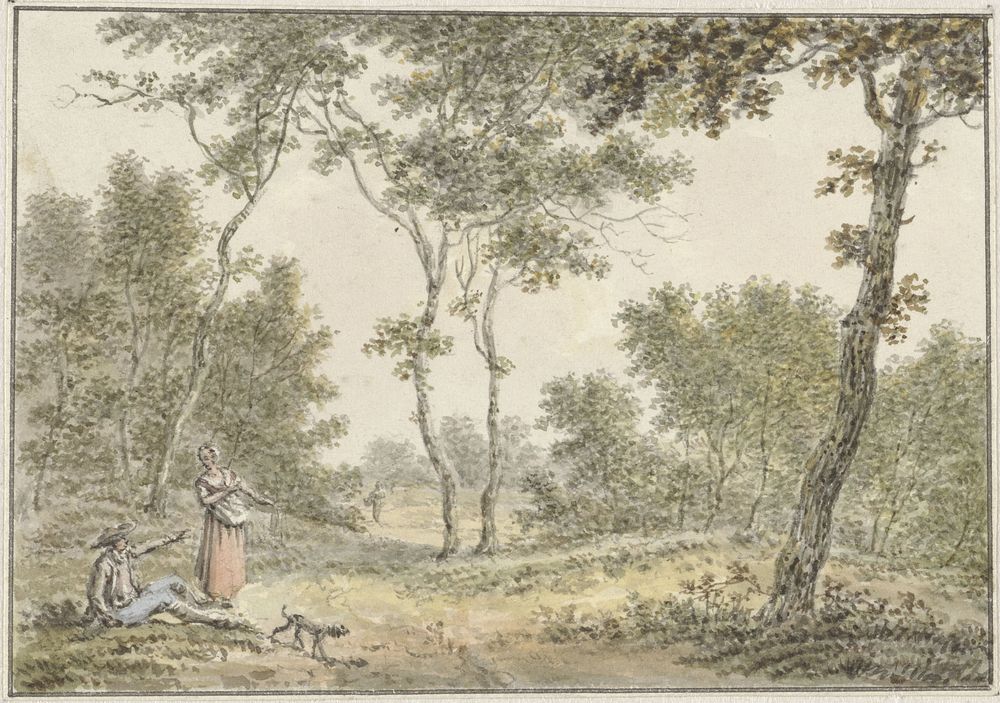 Boslandschap met enkele figuren (1789 - 1859) by Pieter de Goeje