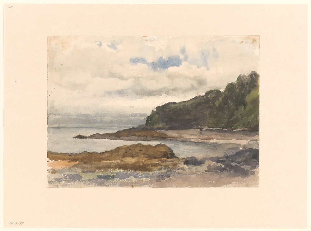 Beboste kust van een meer (1845 - 1925) by Julius Jacobus van de Sande Bakhuyzen