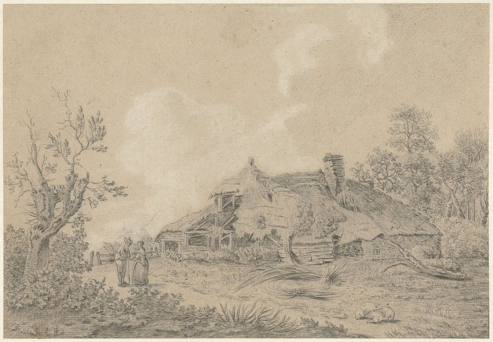 Boerenhoeve met twee figuren (1755 - 1826) by Antoine Daniel Prudhomme