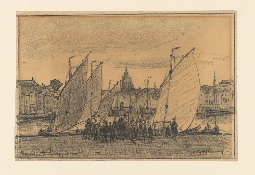 Haventje te Dieppe (1871 - 1929) by Kees van Waning