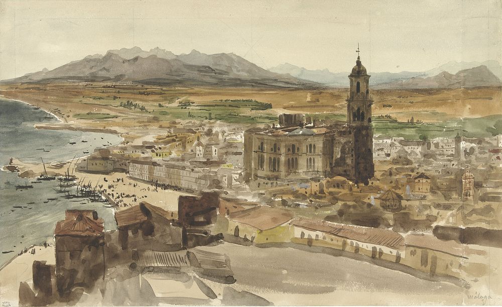 Gezicht op Malaga vanuit het Noorden (1836) by Adrien Dauzats