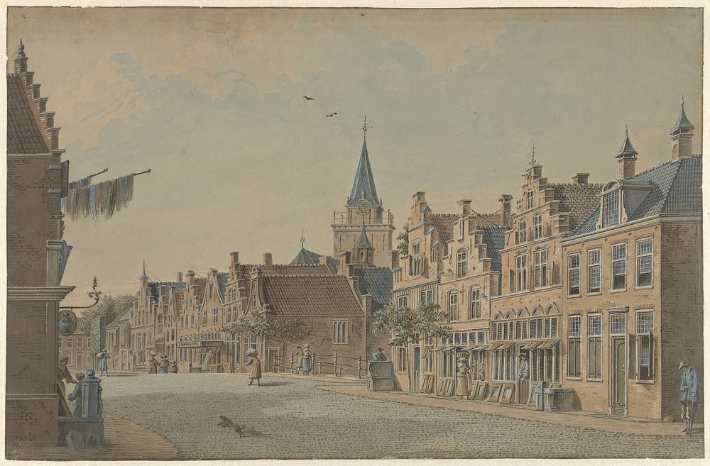 De visbrug in Woerden (1744 - 1786) by Dirk Verrijk