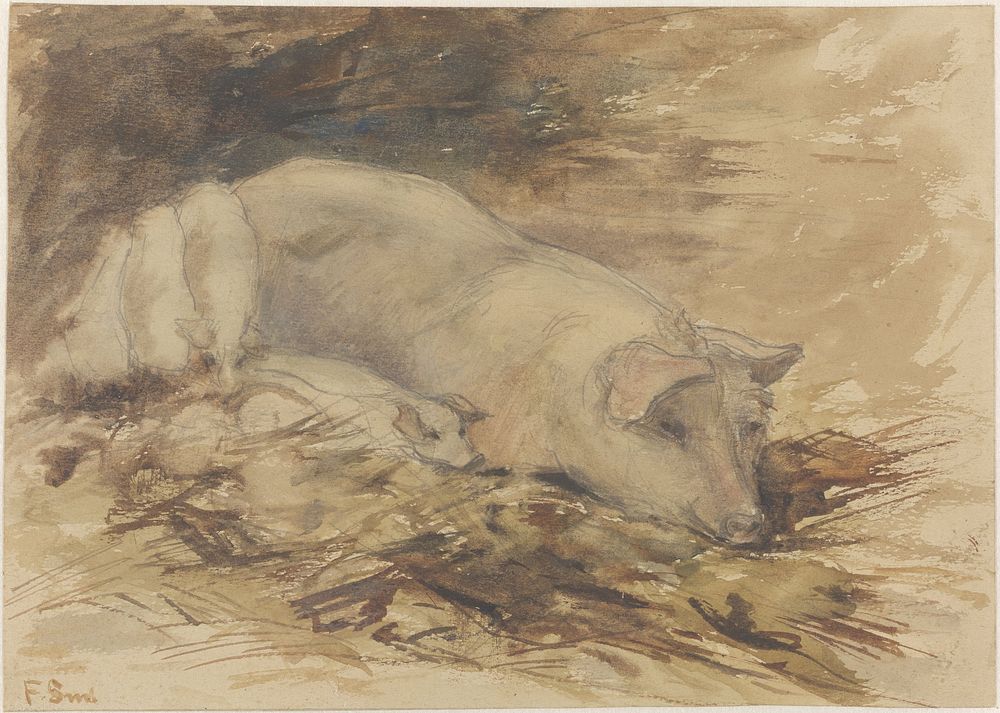 Zeug met biggen (1872 - 1944) by Frans Smissaert