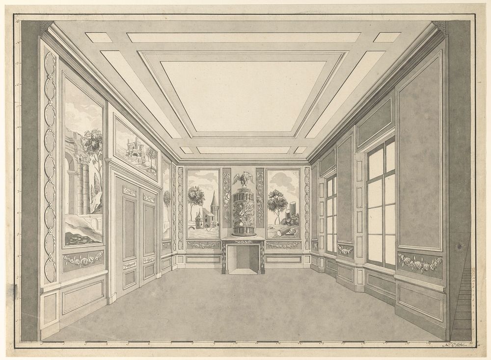 Architectonische ontwerptekening van een interieur (c. 1700 - c. 1799) by C Taselaar