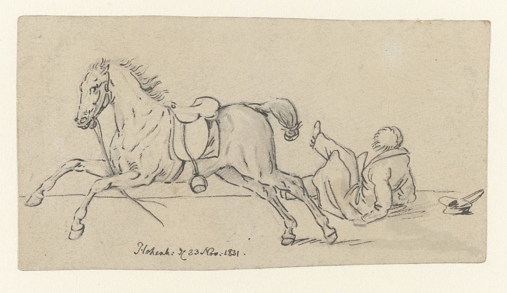 Van een paard gevallen man (1831) by J Schenk