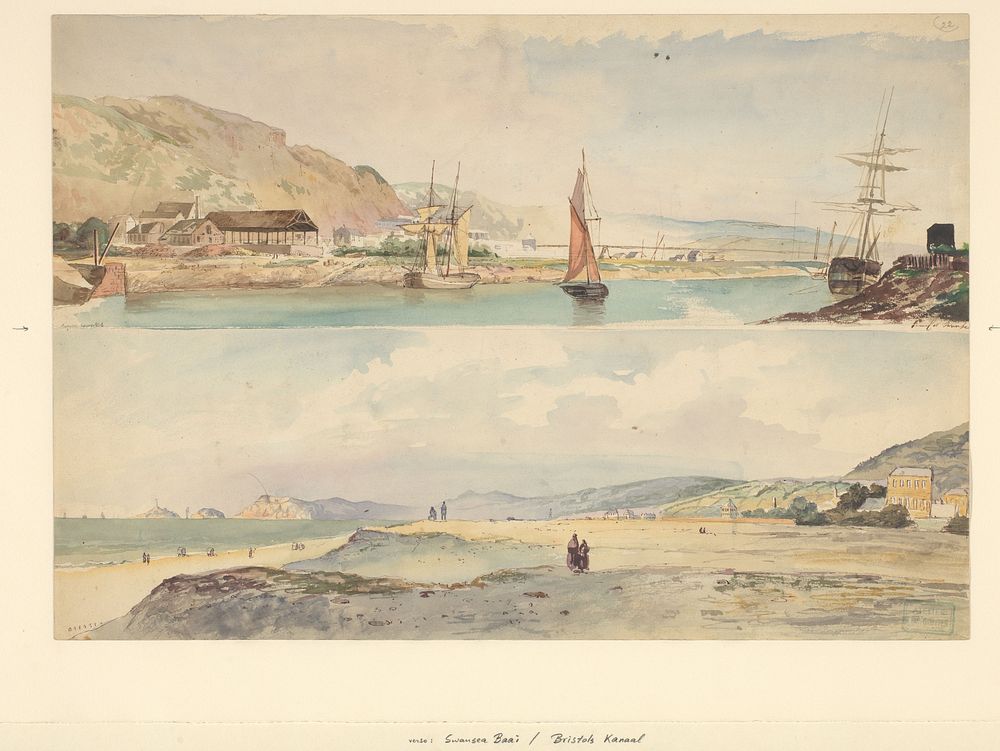 Twee Engelse kustgezichten: Canal at Swansea en Bristol (1827 - 1880) by Willem Gruyter jr