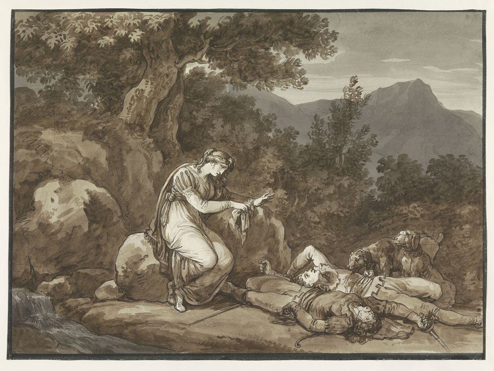 Colma Lamenting the Death of Salgar and her Brother (1809) by Bartolomeo Pinelli