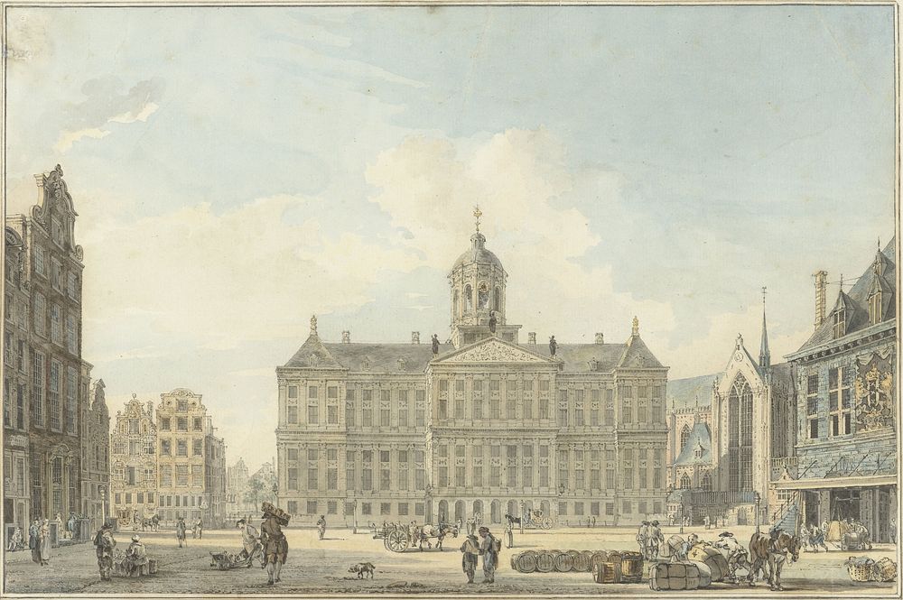 Amsterdam, de Dam met het Stadhuis en de Waag (1764 - 1767) by Reinier Vinkeles I