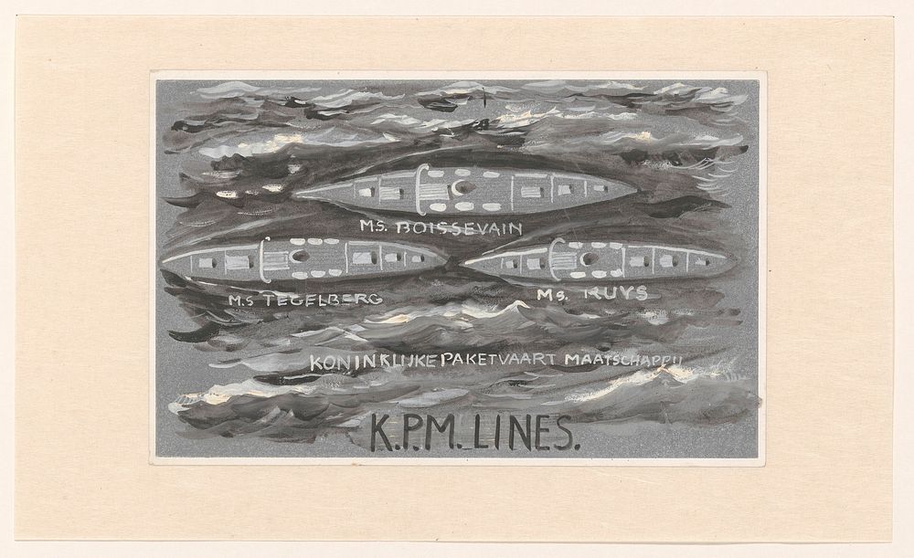 Ontwerp voor vignet van de Koninklijke Paketvaart Maatschappij, K.P.M. Lines (1874 - 1945) by Carel Adolph Lion Cachet