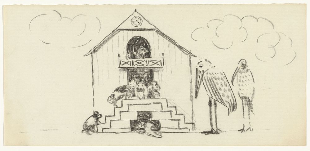 Marmottenhuisje en twee ooievaars (1876 - 1924) by Gerrit Willem Dijsselhof