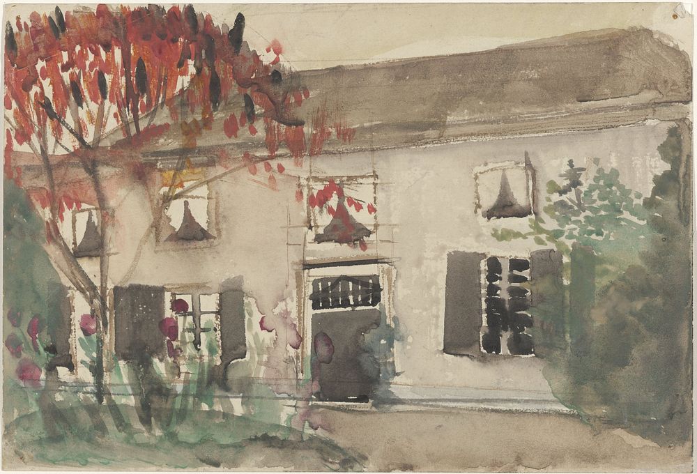 Huis met voortuin en rode boom (1874 - 1945) by Carel Adolph Lion Cachet