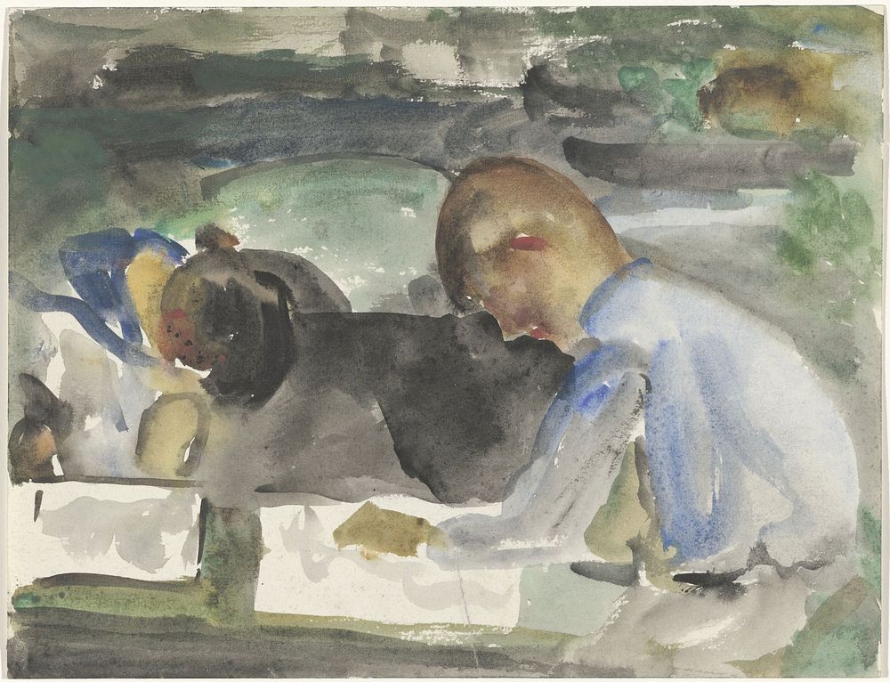 Twee tekenende kinderen (1874 - 1945) by Carel Adolph Lion Cachet