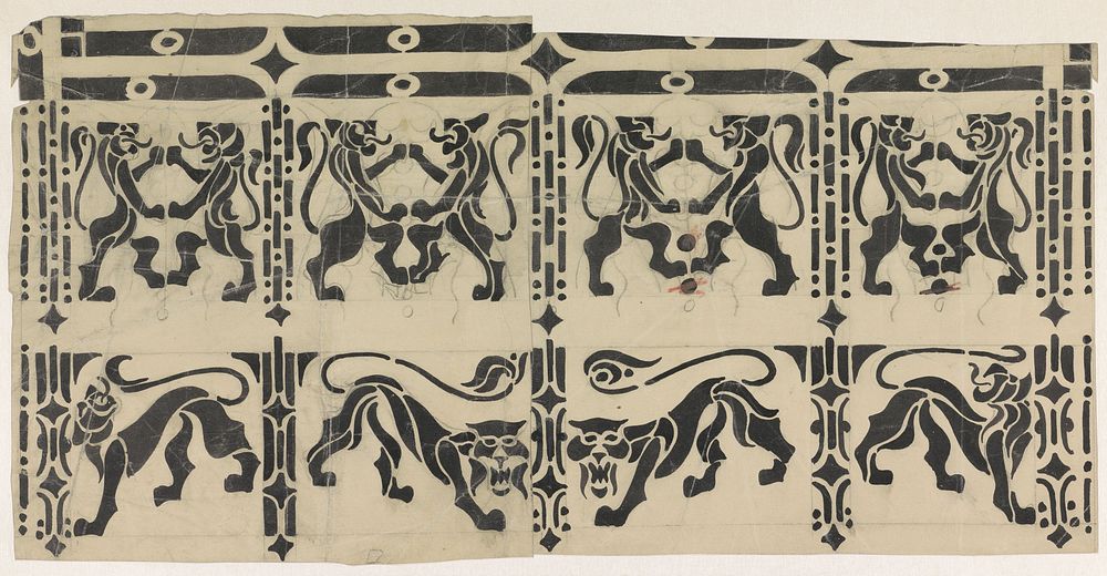 Ontwerp met zes leeuwen (1874 - 1945) by Carel Adolph Lion Cachet
