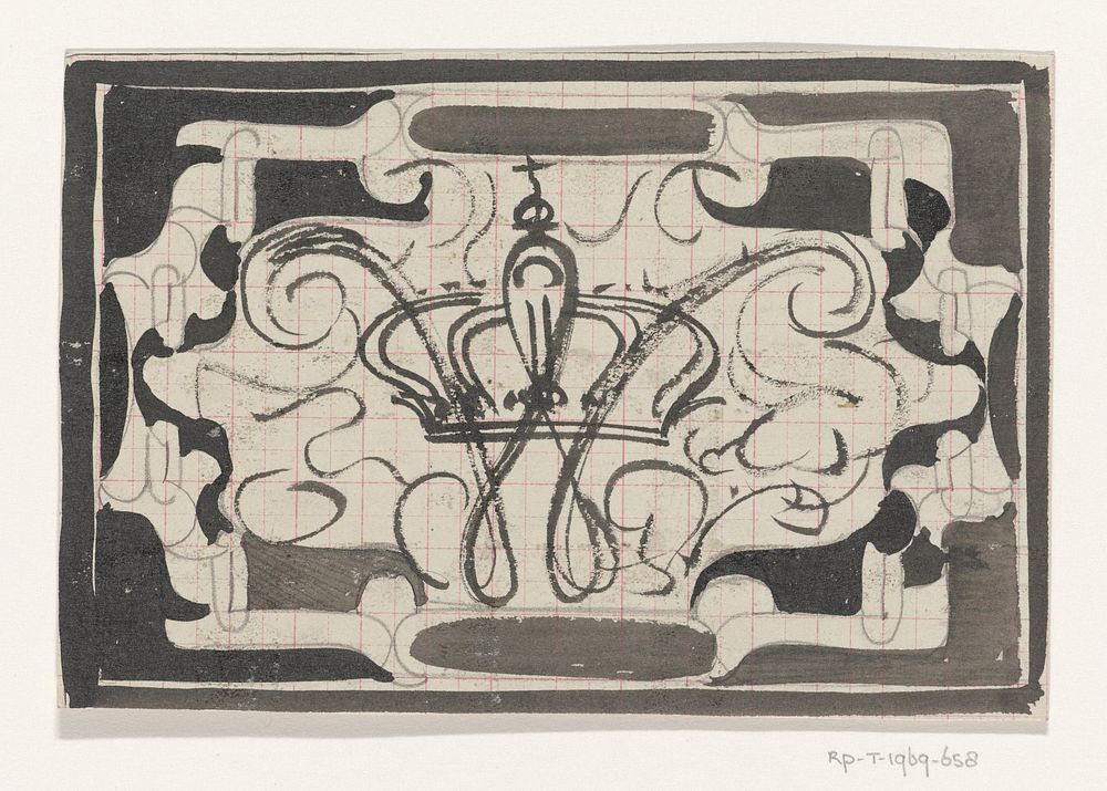 Decoratief ontwerp met gekroonde W (1874 - 1945) by Carel Adolph Lion Cachet
