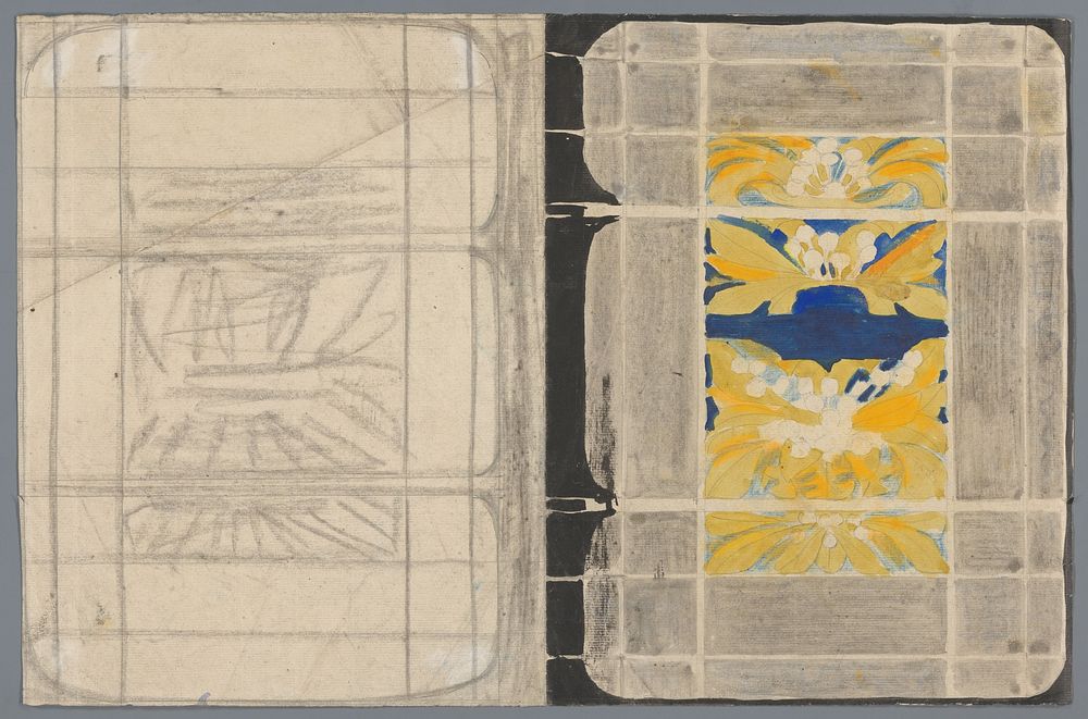 Ontwerp voor een boekband met bloemmotief (1874 - 1945) by Carel Adolph Lion Cachet