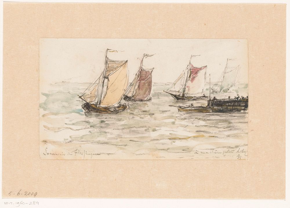 Zeilende vissersschepen op de Schelde (c. 1851 - c. 1924) by Carel Nicolaas Storm van s Gravesande