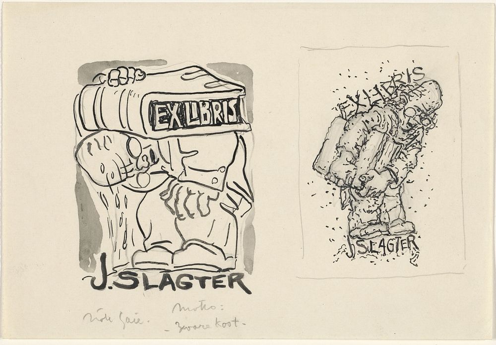 Ontwerp voor een ex libris van J. Slagter (1930 - 1933) by Leo Gestel
