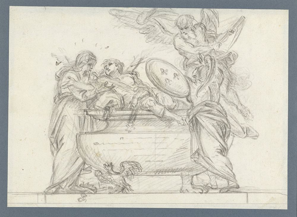 Ontwerp voor een grafmonument met Geloof, Minerva en de Tijd (1700 - 1800) by anonymous