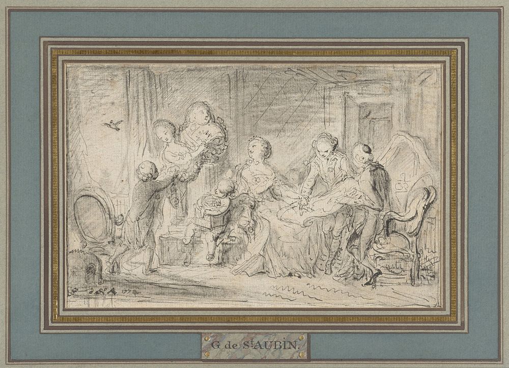 Dame laat zich een ontwerp voorleggen (1772 - 1774) by Gabriel Jacques de Saint Aubin