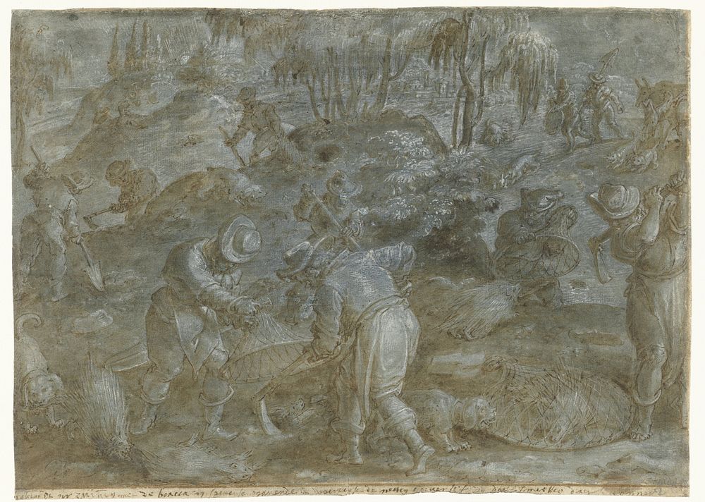 Jacht op stekelvarkens (1533 - 1578) by Jan van der Straet