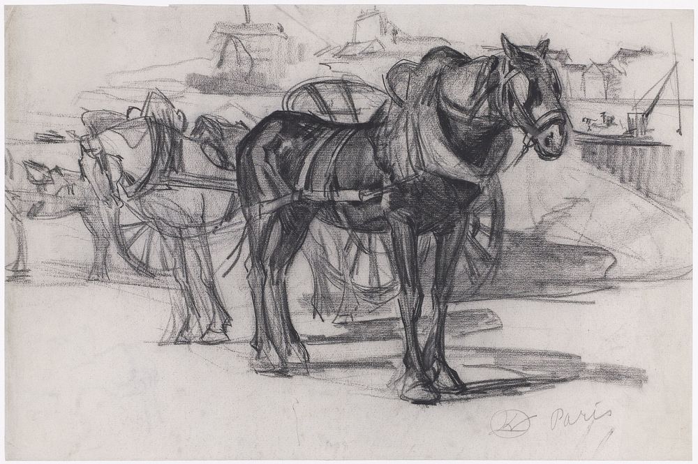 Studie van paarden voor een zandkar te Parijs (1876 - 1924) by Gerrit Willem Dijsselhof