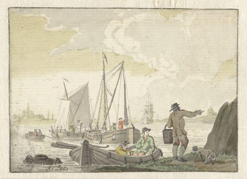 Riviergezicht met schepen (1723 - 1760) by Nicolaes Aartman