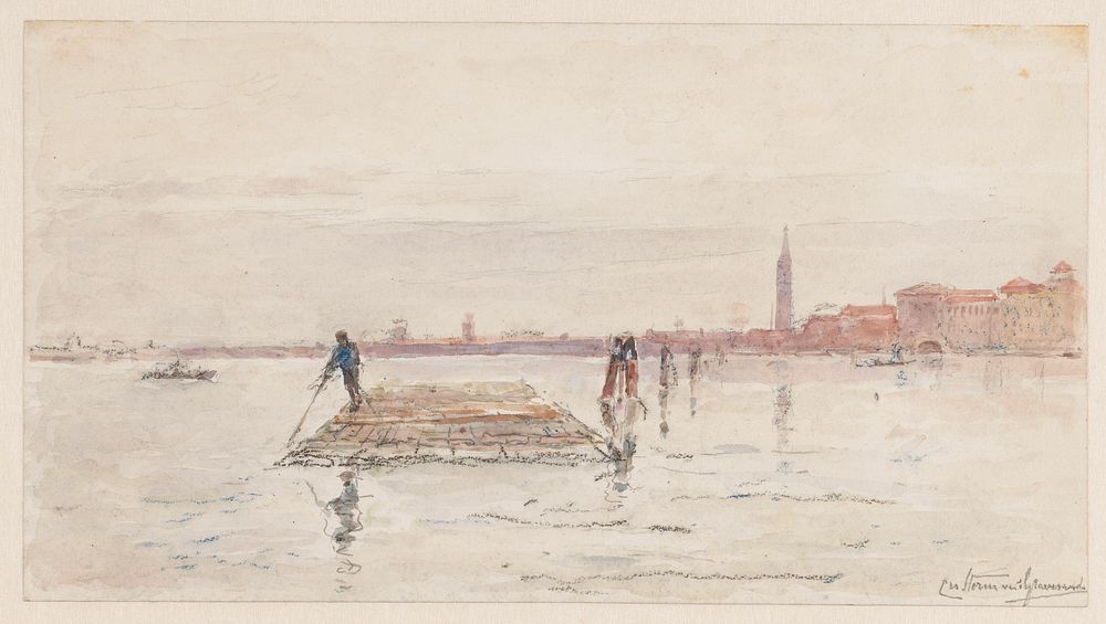 Gezicht op Venetië vanaf het water, met op de voorgrond in het water een houten vlot (1888) by Carel Nicolaas Storm van s…