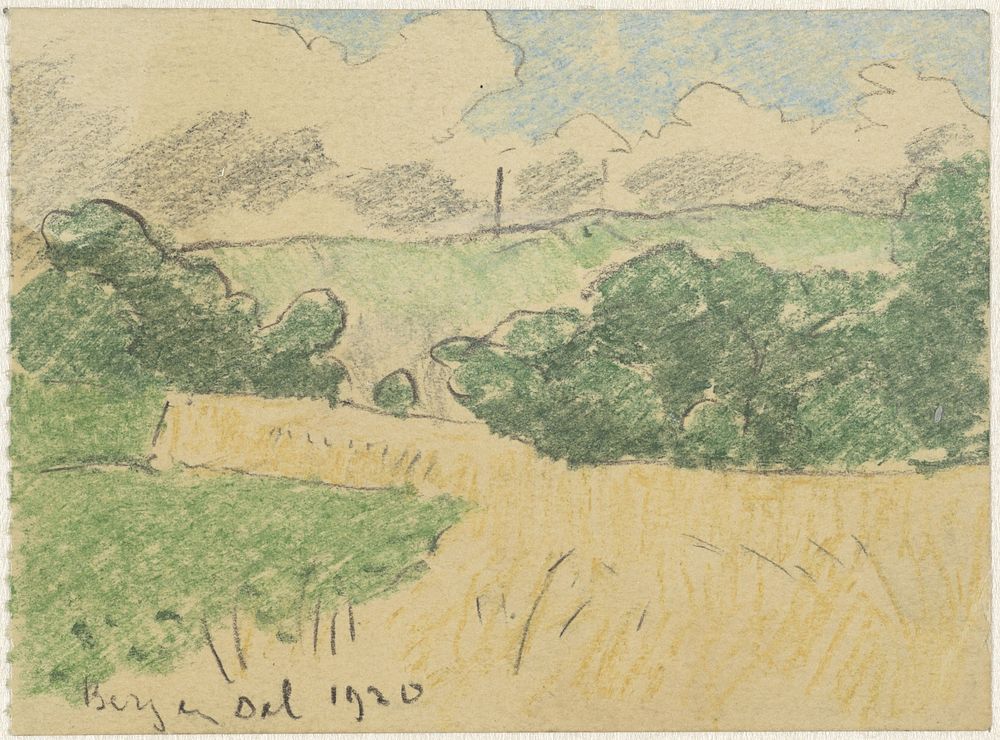 Korenakker tussen bomen (1920) by Adolf le Comte