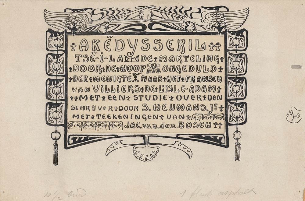 Ontwerp titelblad: Akëdysseril, door S. Heijmans (Jr.) (1878 - 1948) by Jacob Pieter van den Bosch