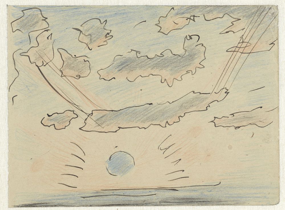 Wolkenstudie met zon (1860 - 1921) by Adolf le Comte