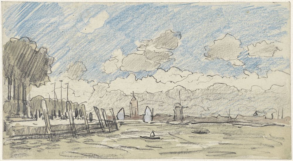 Stadje aan het water (1860 - 1921) by Adolf le Comte