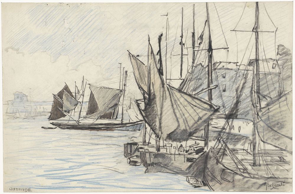 Zeilschepen in de haven van Oostende (1860 - 1921) by Adolf le Comte