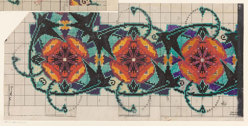 Ontwerp voor een tapijt met floraal patroon (1920 - 1930) by Dirk Verstraten and t Woonhuys