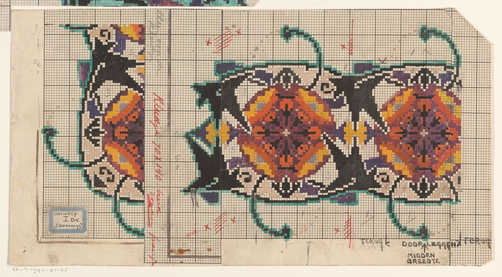 Ontwerp voor een tapijt met floraal patroon (1920 - 1930) by Dirk Verstraten and t Woonhuys