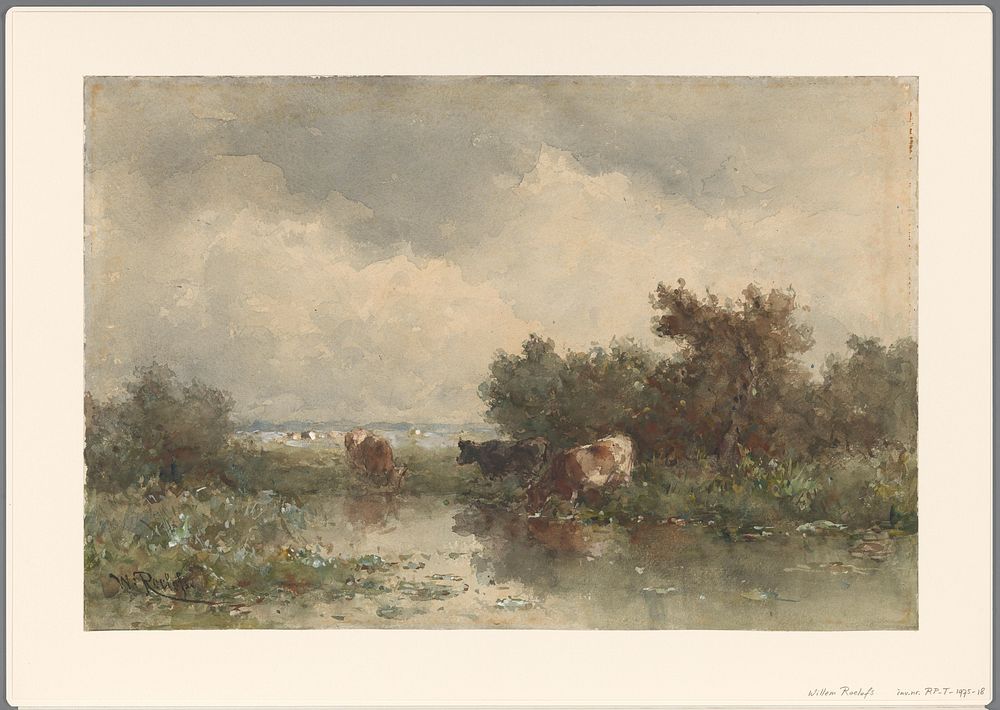 Drie koeien aan een plas (1832 - 1897) by Willem Roelofs I