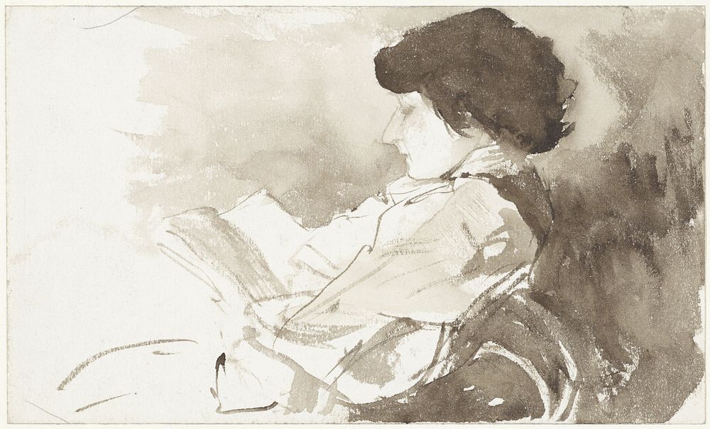 Lezende vrouw, in profiel (1865 - 1913) by Bramine Hubrecht