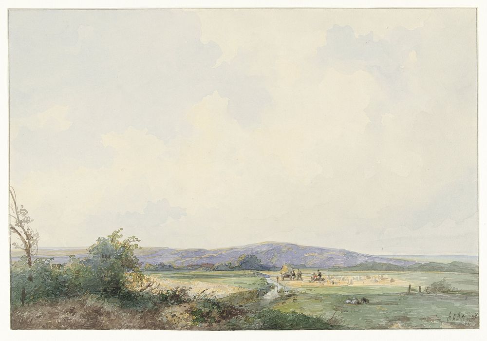 Landschap met weiden, bij de duinen (1844) by Frans Arnold Breuhaus de Groot