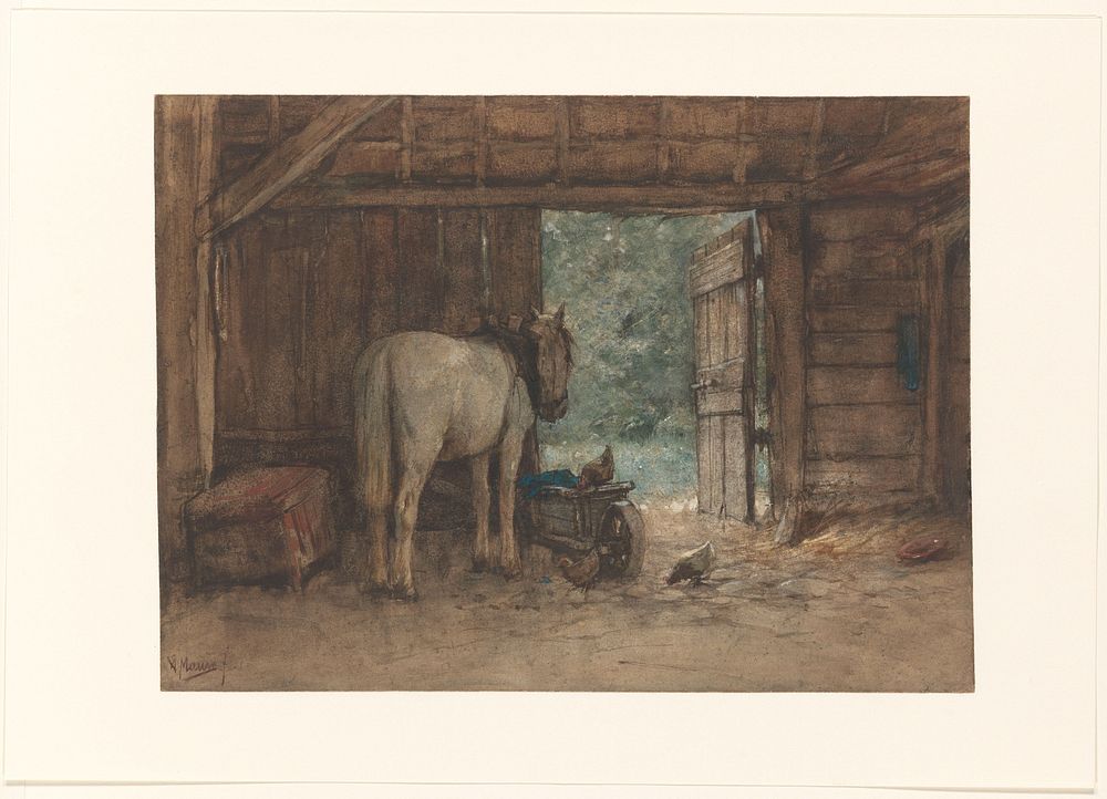 Paard in een stal bij een open staldeur (c. 1848 - c. 1888) by Anton Mauve