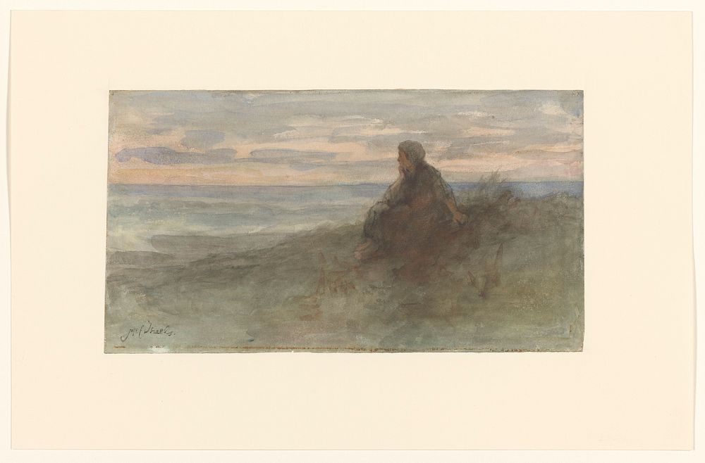 Zittende vrouw op een duin bij zee (c. 1834 - c. 1911) by Jozef Israëls
