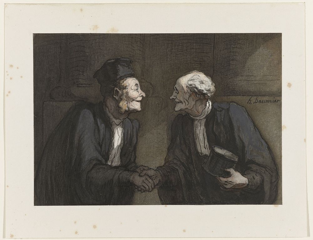 Twee advocaten drukken elkaar de hand // Deux avocats: la poignée de main (1818 - 1879) by Honoré Daumier